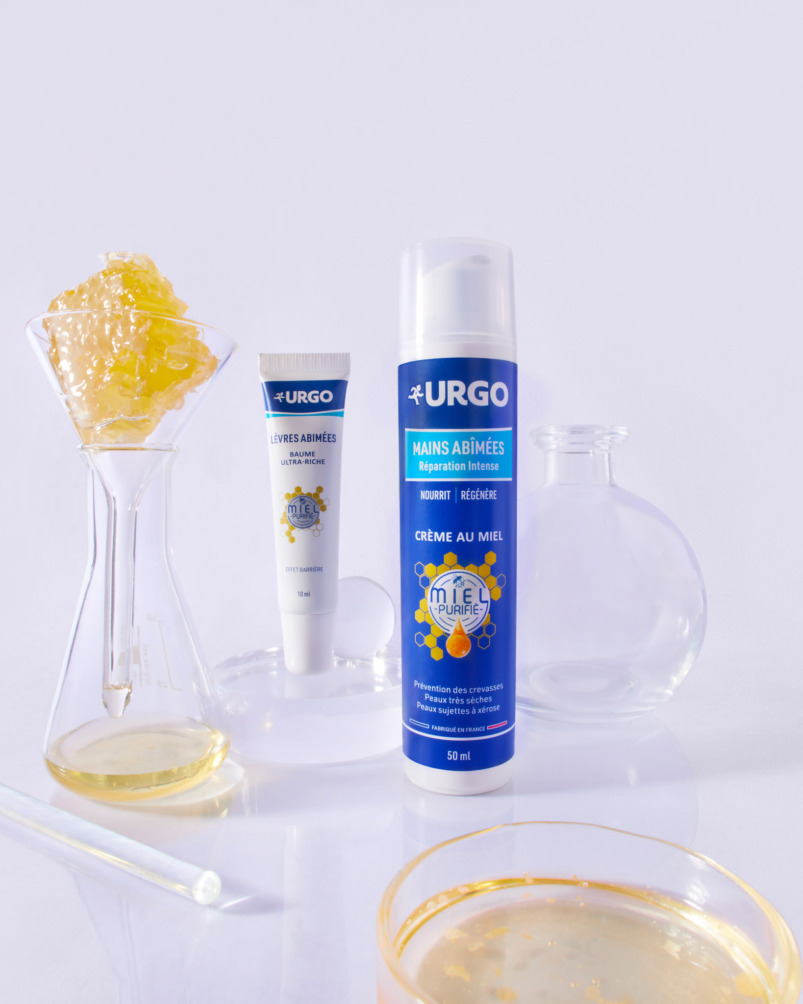 shooting cosmetique urgo<br />
produit skincare<br />
soin pour la peau<br />
soin pour les mains<br />
miel<br />
soin au miel