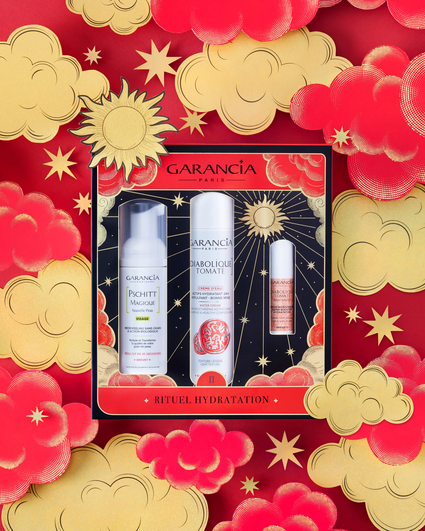 shooting cosmetique garancia noel soins pour la peau produit skincare coffret noel cadeau noel rouge