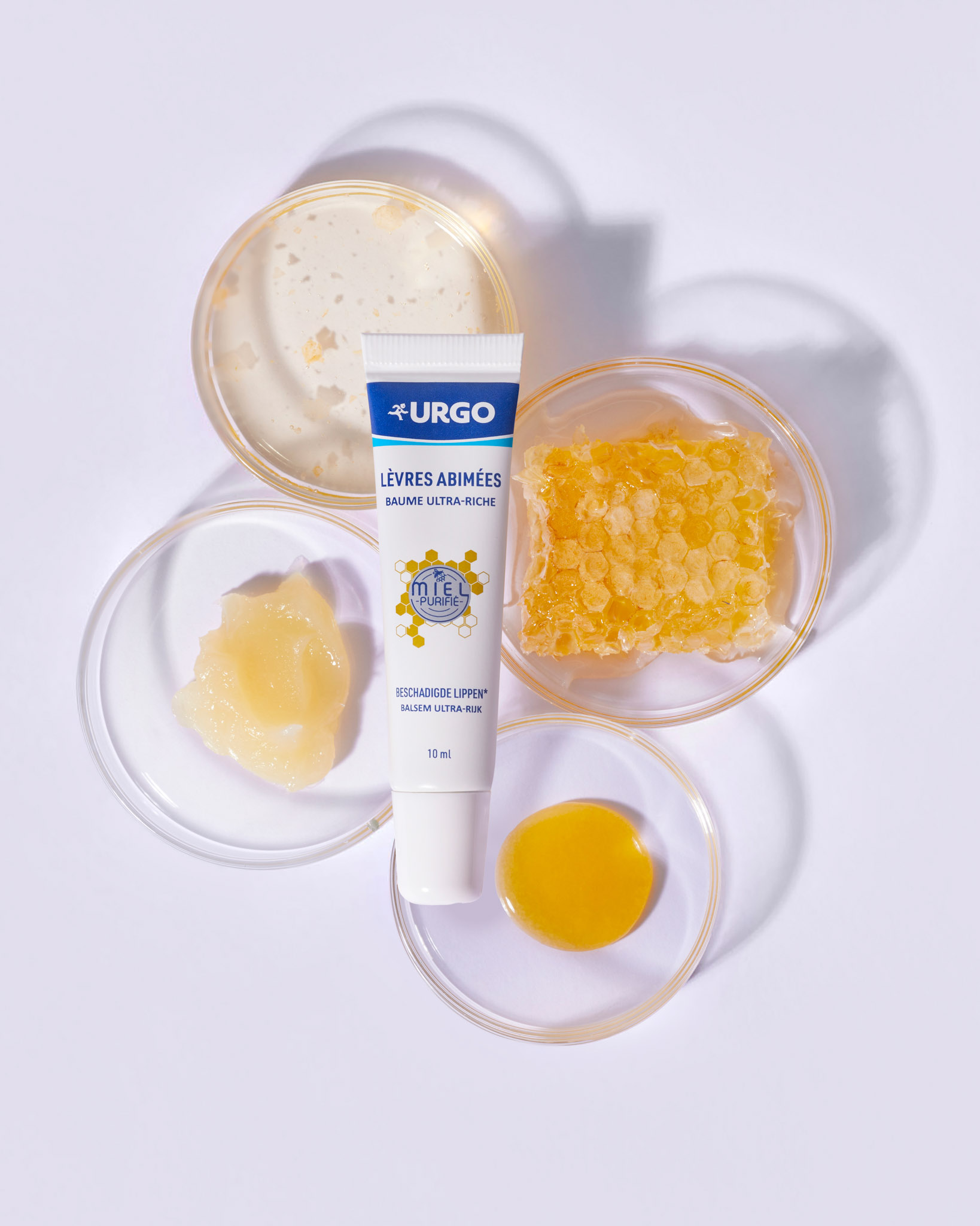 shooting cosmetique urgo produit skincare soin pour la peau soin pour les lèvres miel soin au miel